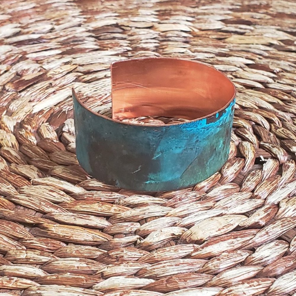 Copper Cuff Bracelet with Turquoise Patina - Picture 3 of 4